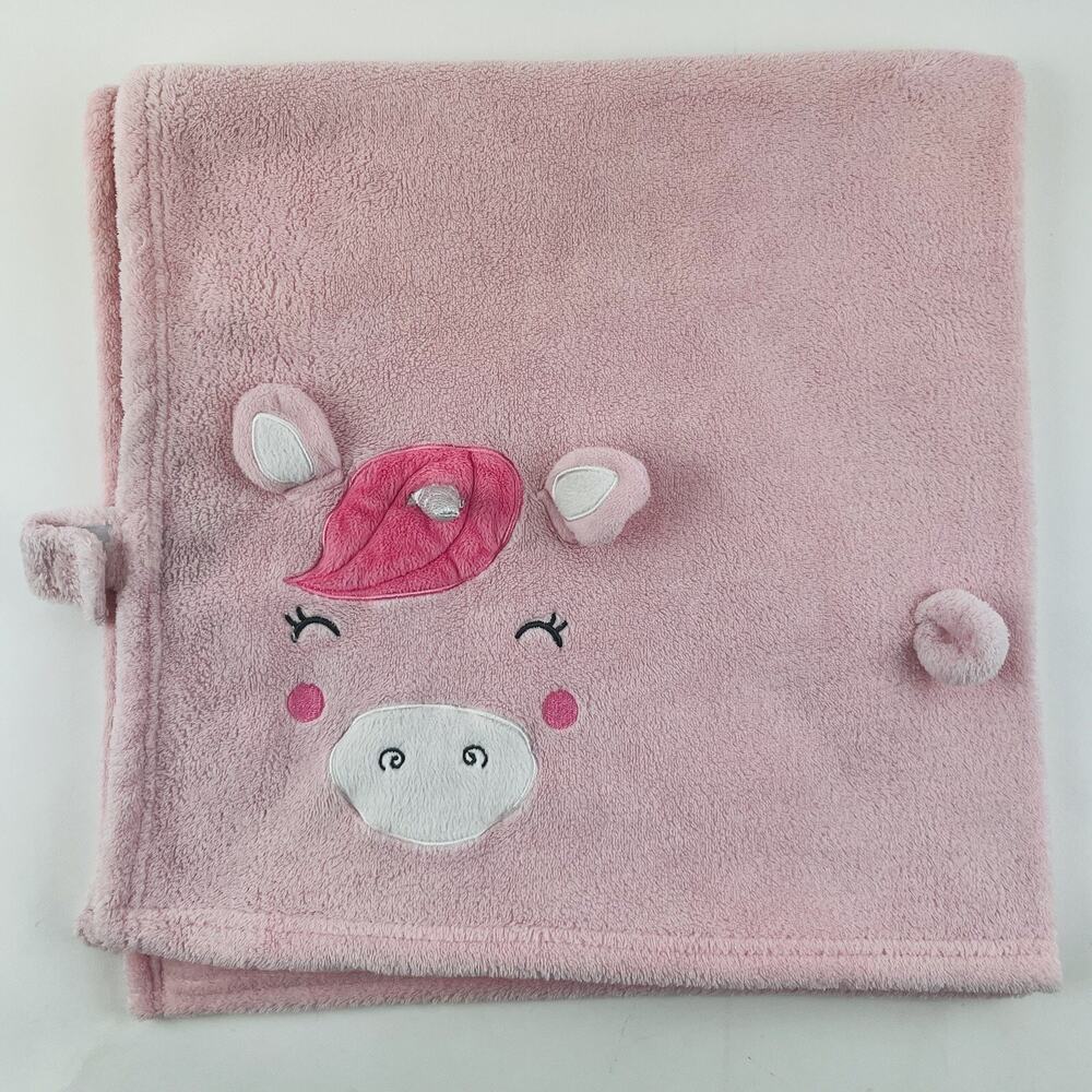 Carters Baby Blanket 3D PIG FACE Unicorn Pink Plush Pigicorn Curly Tail Piggy